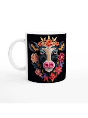 Çiçek Taçlı Neşeli İnek Kupa Bardak