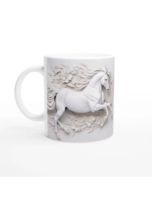 Çiçekler Arasında Koşan Beyaz At Temalı Baskılı Kupa Bardak