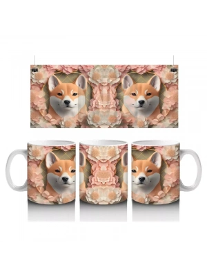 Çiçekler Arasında Neşeli Shiba İnu – Baskılı Kahve Kupası