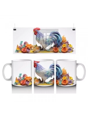 Çiçekler Arasında Renkli Horoz – Baskılı Kahve Kupası