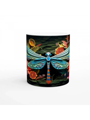 Çiçekler Arasında Renkli Yusufçuk Temalı Baskılı Kupa Bardak