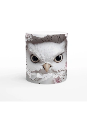 Çiçekler Arasında Saklanan Beyaz Baykuş Baskılı Kupa Bardak