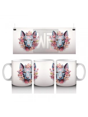 Çiçeklerden Oluşmuş Renkli Köpek Kafaları (Simetrik) - Baskılı kahve kupası