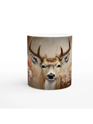 Çiçeklerin Arasında Asaletle Duran Geyik Temalı Baskılı Kupa Bardak