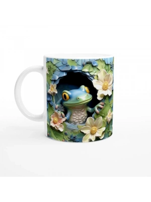 Çiçeklerin Arasında Beliren Kurbağa Temalı Baskılı Kupa Bardak