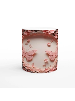 Çiçeklerin Kalbinde Dans Eden İkili Kelebek Temalı Baskılı Kupa Bardak