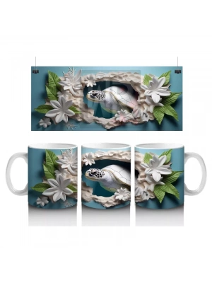 Çiçeklerle Süslenmiş Dal Üzerinde Oturan Kaplumbağa – Baskılı Kahve Kupası