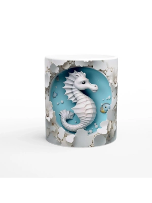 Çiçeklerle Süslenmiş Deniz Atı Temalı Baskılı Kupa Bardak
