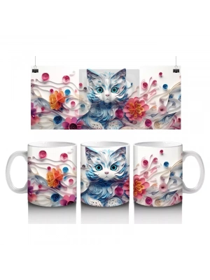 Çiçeklerle Süslenmiş Tatlı Kedi – Baskılı Kahve Kupası