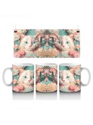 Çiçekli Ayna Efektiyle Yavru Kediler – Baskılı Kahve Kupası