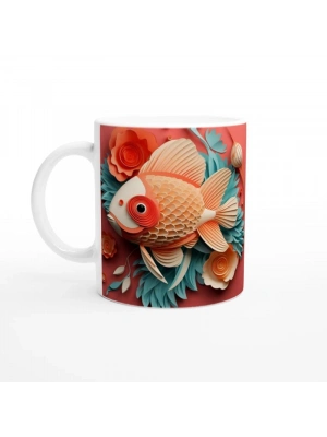 Çiçekli Balık Baskılı Kupa Bardak