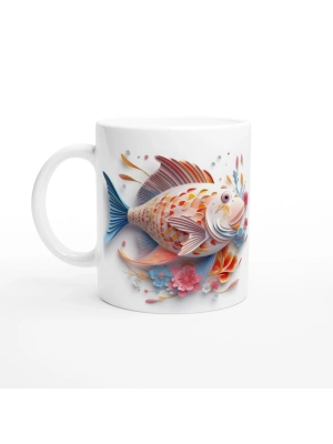 Çiçekli Balık Desenli Deniz Temalı Sanat Kupa Bardak