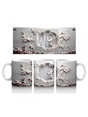 Çiçekli Duvar Desenli Minik Geyik – Baskılı Kahve Kupası