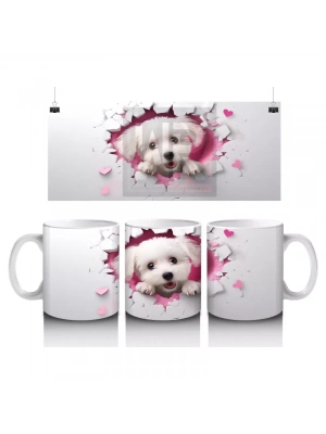 Çiçekli Duvar Desenli Tatlı Köpek – Baskılı Kahve Kupası