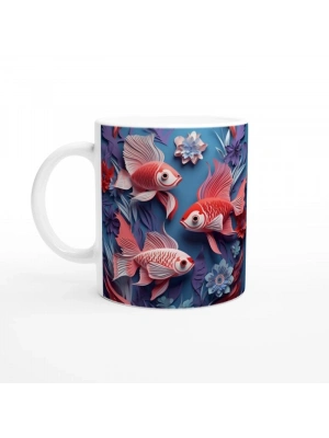 Çiçekli Japon Balığı Kupa Bardak