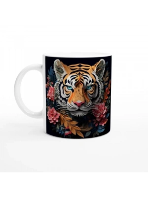 Çiçekli Kaplan Desenli Vahşi Doğa Temalı Kupa Bardak