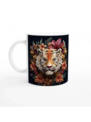 Çiçekli Kaplan Tasarımlı Sanatsal Kupa Bardak