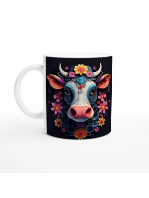 Çiçekli Renkli İnek Kupa Bardak