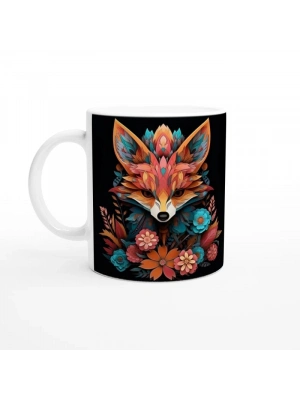 Çiçekli Renkli Tilki Desenli Modern Sanat Kupa Bardak