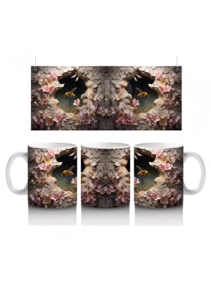 Çiçekli Takılarla Süslenmiş Gotik İnek İllüstrasyonu – Baskılı Kahve Kupası