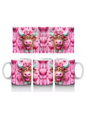 Çift Boynuzlu İnek Figürleri Kalplerle – Baskılı Kahve Kupası