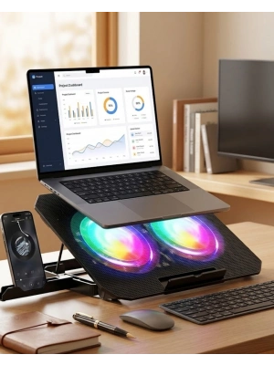 Çift Fanlı Laptop Soğutucu RGB Işıklı Sessiz Notebook Standı