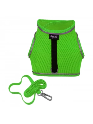 Çift Kilitli Sportif Kedi Köpek Göğüs Tasma Seti 34-44 cm Large Yeşil