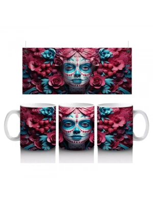 Çift Renk Çiçekler Arasında Buz Makyajlı Yüz – Hediyelik Kahve Kupası