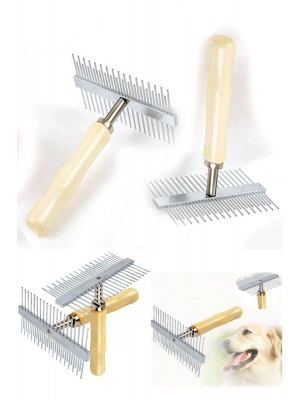 Çift Taraflı Ahşap Saplı Ergonomik Evcil Hayvan Fırçası Tarağı