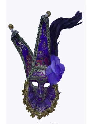 Çıngıraklı Dekoratif Tüylü Seramik Maske Mor Renk