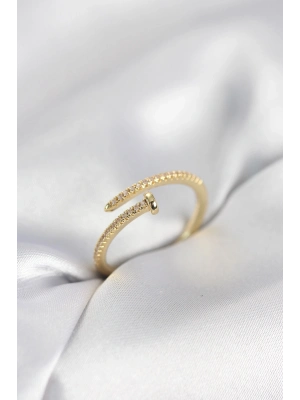 ® Çivi Model Zirkon Taşlı Gold Renk Kadın Yüzük