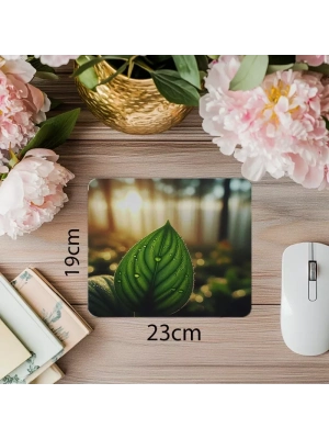 Çiy Damlalı Yaprak Üzeri Mousepad - 19x23 cm 2 mm Dikdörtgen İthal Baskılı Mouse Pad