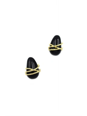 Çizgili Damla Küpe - Siyah