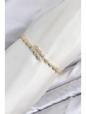 CM Damla Model Zirkon Taşlı VIP Seri Gold Renk Pirinç Kadın Bileklik