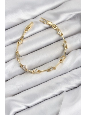 CM Gold Renk Yıldız Model Zirkon Taşlı Pirinç Kadın Bileklik