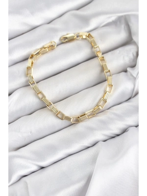 CM Kare Halka Model Gold Renk Pirinç Kadın Bileklik
