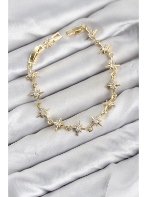 CM Kutup Yıldızı Model Gold Renk Zirkon Taşlı Kadın Bileklik