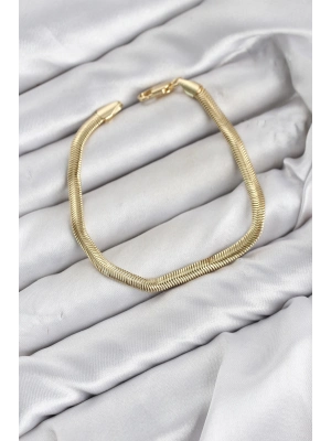 CM Yassı Yılan Zincir Model Gold Renk Pirinç Kadın Bileklik
