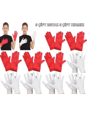 Çocuk Gösteri Eldiven Seti – 5 Çift Beyaz & 5 Çift Kırmızı