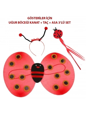 Çocuk Gösteri İçin Uğur Böceği Kanat + Taç + Asa 3'lü Kostüm Seti