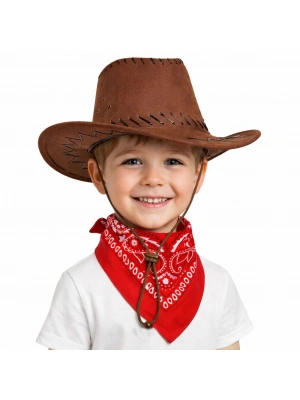 Çocuk Kovboy Şapka Kahverengi & Kırmızı Bandana Fular Seti