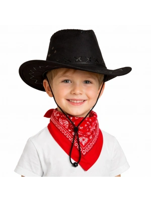 Çocuk Kovboy Şapka Siyah & Kırmızı Bandana Fular Seti