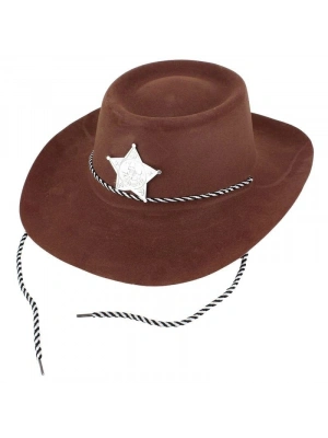 Çocuk Kovboy Şapkası Plastik Üzeri Flok Kaplama Koyu Kahverengi