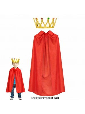 Çocuk Kral Pelerini ve Kral Tacı Kostüm Seti