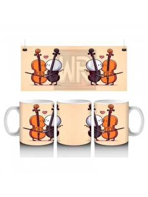 Çocuklara Sütü Sevdiren Aşık Müzisyen Karakterler ve Viyolonsel Desenli Kupa Bardak