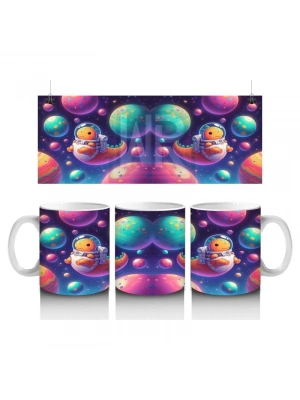 Çocuklara Sütü Sevdiren Astronot Dinozor ve Renkli Gezegenler Desenli Kupa Bardak