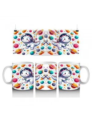 Çocuklara Sütü Sevdiren Astronot Kasklı Sevimli Dinozor Desenli Kupa Bardak