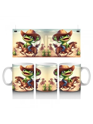 Çocuklara Sütü Sevdiren Atlı Kovboy Kurbağa Kupa Bardak