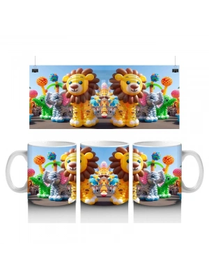 Çocuklara Sütü Sevdiren Balon Figürlü Sevimli Aslan ve Fil Desenli Kupa Bardak