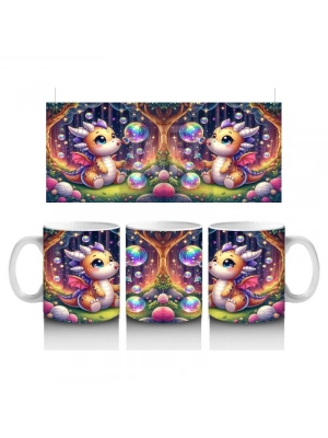 Çocuklara Sütü Sevdiren Baloncuk Üfleyen Sevimli Ejderha Desenli Kupa Bardak